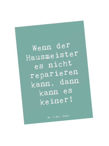 Mr. & Mrs. Panda Postkarte Spruch Hausmeister Hilfe mit Spruch in Meeresbrise