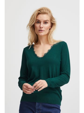 PULZ Jeans Strickpullover PZSARA V-Neck Lace Pullover - 50207566  Langarmshirt mit V-Ausschnitt in Grün