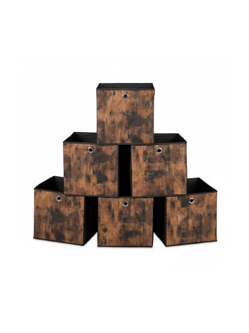relaxdays 6 x Aufbewahrungsbox in Schwarz/ Braun - (B)33 x (H)33 x (T)33 cm