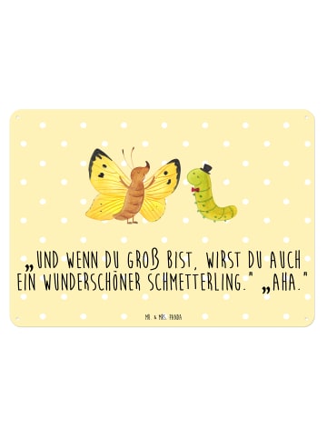 Mr. & Mrs. Panda Wandbild Raupe Schmetterling mit Spruch in Gelb Pastell