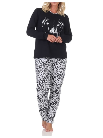 NORMANN Langarm Pyjama Schlafanzug Hose Animalprint Übergröße in dunkelgrau