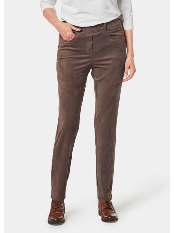 GOLDNER Kurzgröße:  Lederhose Bi-elastische Hose, Veloursleder-Look in taupe