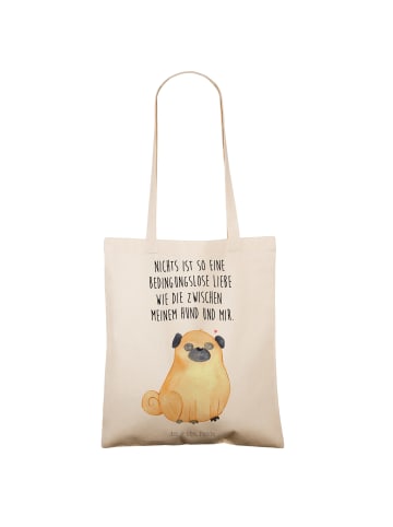 Mr. & Mrs. Panda Baumwollbeutel Mops mit Spruch in Creme