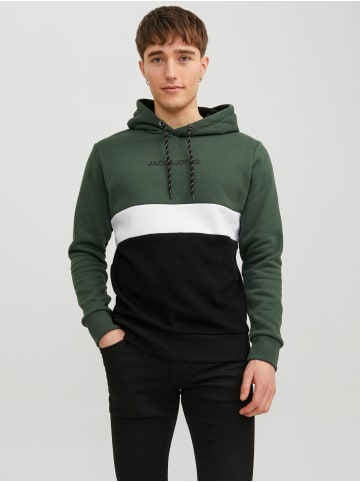 Jack & Jones Kapuzenpullover mit Print Design Sweater Hoodie JJEREID in Grün