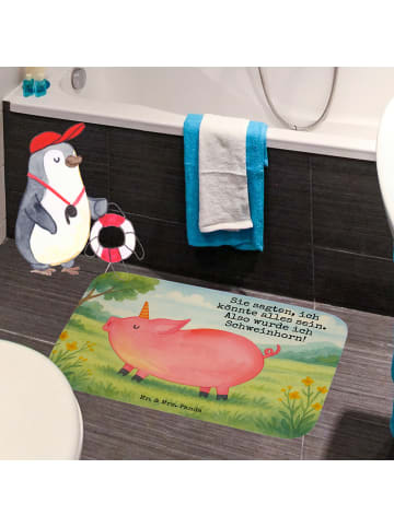 Mr. & Mrs. Panda Badezimmerteppich Einhorn Schwein Design mit Sp... in Weiß