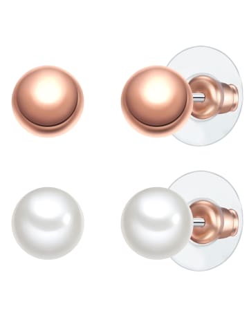 Yokoamii 2er Set Ohrstecker roségold Muschelkernperle weiß in weiß