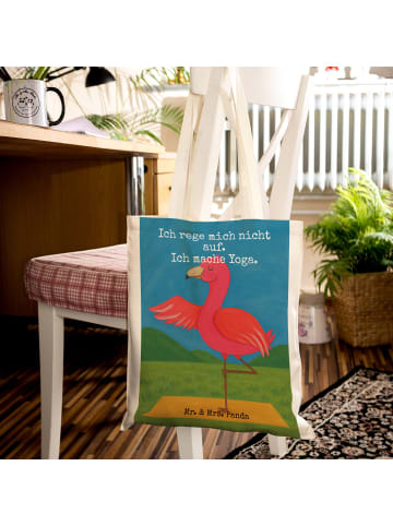 Mr. & Mrs. Panda Tragetasche Flamingo Yoga Design mit Spruch in Weiß