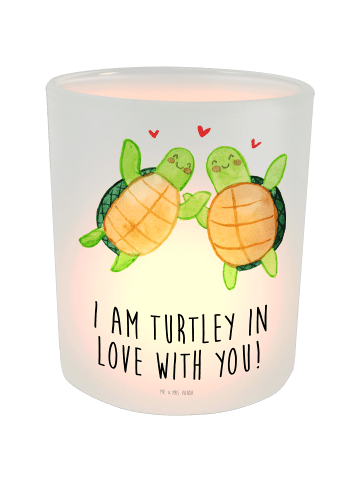 Mr. & Mrs. Panda Windlicht Glas Schildkröten Paar mit Spruch in Transparent