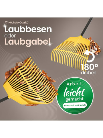 Novatool Novatool Laubbesenkopf, 2 in 1 Kombigerät, Laubbesen und Laubgabel mit in Gelb