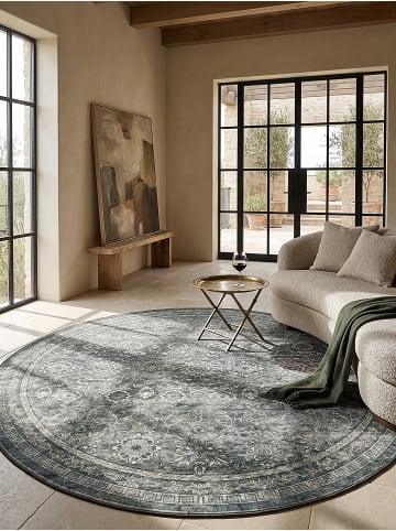 KADIMA DESIGN Kurzflor-Teppich waschbar VERNANTE Blumenfeld Wohnzimmer in Grün-Grau