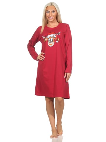 NORMANN Nachthemd Weihnachten langarm Renntier - 88349 in rot