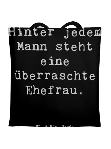 Mr. & Mrs. Panda Tragetasche Überraschte Ehefrau mit Spruch in Schwarz