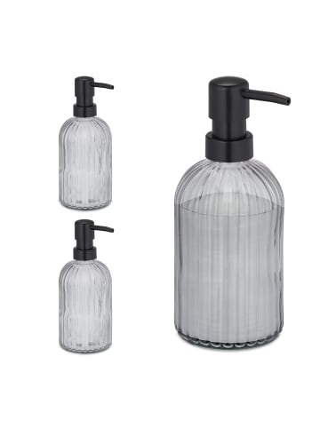 relaxdays 3 x Glas Seifenspender in Schwarz - 400 ml