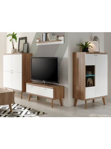 Furn.Design Wohnwand weiß Eiche Riviera, Schrankwand skandinavisch 4-teilig 324 x 160 cm