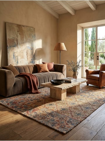 KADIMA DESIGN Naturfaser-Teppich Handgewebt AVILL Boho Patchwork Wohnzimmer in Natur-Blau