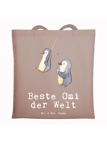 Mr. & Mrs. Panda Tote Bag Pinguin Beste Omi der Welt mit Spruch in Braun Pastell