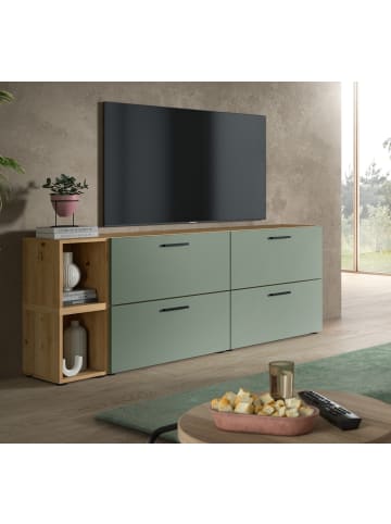 Inn.Furn TV-Lowboard in grün und Artisan Eiche, TV Unterteil 176 cm hängend oder stehend