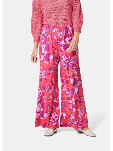 GOLDNER Kurzgröße: Palazzo-Hose mit sommerlichem Druck in pink / mandarine / geblümt