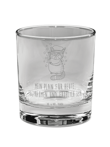 Mr. & Mrs. Panda Whiskey Glas Waschbär mit Spruch in Transparent