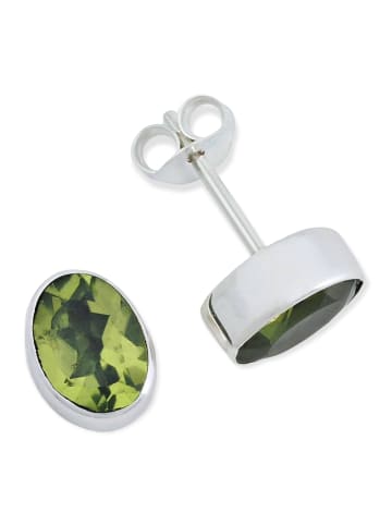 mantraroma 925er Silber - Ohrstecker (L) 8 x (B) 6 mm mit Peridot facettiert