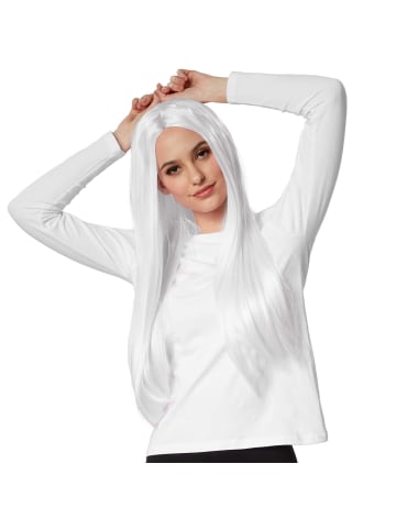 tectake Langhaarperücke mit glattem Haar, weiß