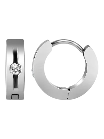 Adeliás Damen Ohrringe – Klappcreole aus Edelstahl mit Strass Steinchen in silber