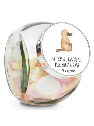Mr. & Mrs. Panda Bonbonglas Schnabeltier Mut mit Spruch in Weiß