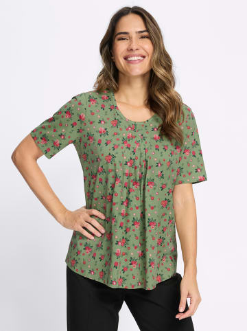 Sieh an! Kurzarm-Shirt in eucalyptus-rot-bedruckt