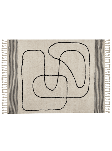 Beliani Kurzflor DOKUZ in Beige/Schwarz - (W) 160 x (H) 0.9 x (L) 230 cm
