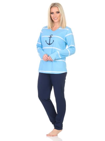 NORMANN Langarm Pyjama Schlafanzug Maritimer Look - 84867 in hellblau