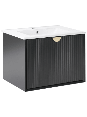 Beliani Badezimmerschrank mit Spiegel BONAIRE in Schwarz/Weiß