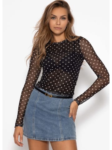 SASSYCLASSY Mesh Langarmshirt mit Punkten in Schwarz