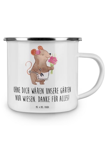 Mr. & Mrs. Panda Camping Emaille Tasse Dankbarer Gärtner mit Spruch in Weiß