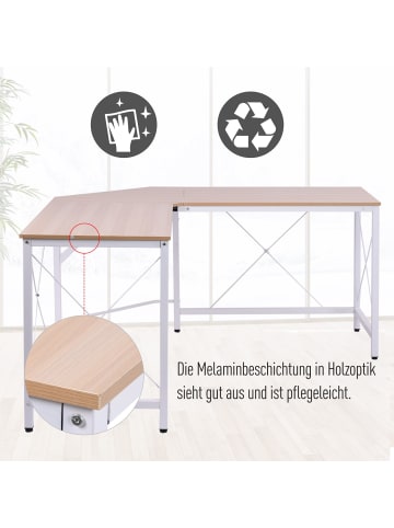 HOMCOM Eckschreibtisch-L150 x B150 x H76 cm-Natur + Weiß