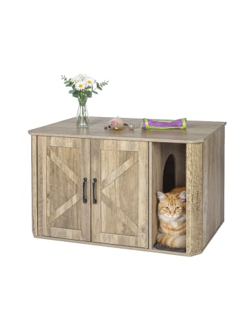 relaxdays Katzenschrank in Braun - (B)85 x (H)50 x (T)49 cm