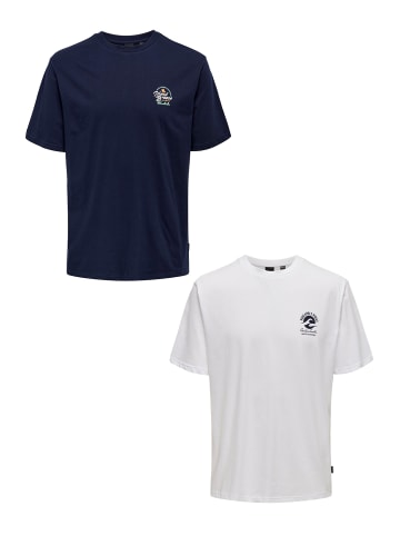 Only&Sons T-Shirt 2er-Set Kurzarm Rundhals Basic Baumwolle Shirt in Weiß-Dunkelblau