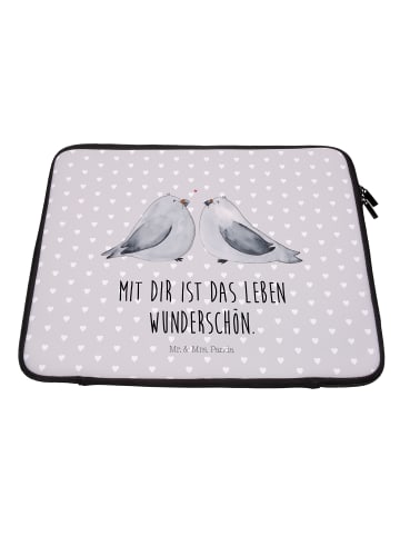 Mr. & Mrs. Panda Notebook Tasche Turteltauben Liebe mit Spruch in Grau Pastell