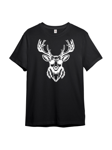 PAULGOS Herren T-Shirt, Hirschkopf mit Sonnenbrille in Schwarz
