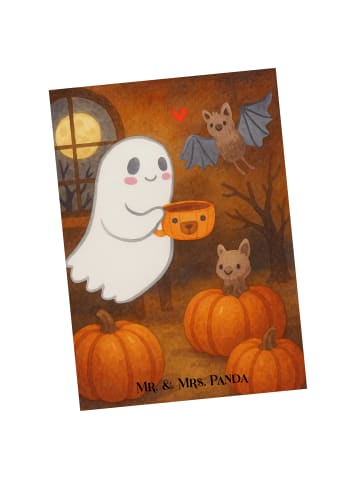 Mr. & Mrs. Panda Postkarte Gespenst Kaffee Design ohne Spruch in Weiß