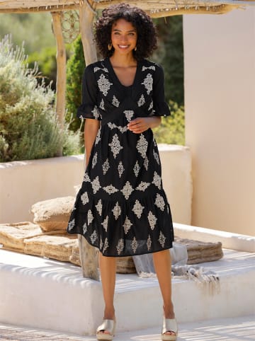 Heine Kleid in schwarz-beige-bedruckt