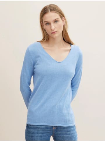 Tom Tailor Dünner Strickpullover Basic V-Ausschnitt Stretch Sweater in Blau