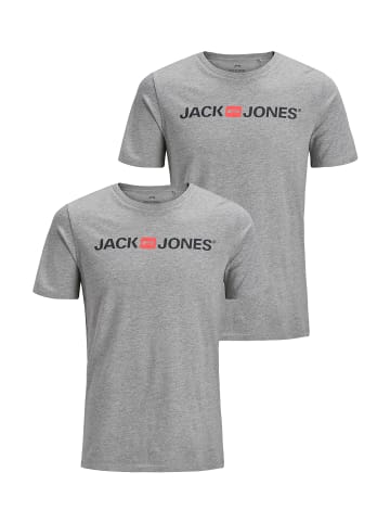 Jack & Jones JJECORP LOGO Print Kurzarm 2-er Stück Pack T-Shirt in Grau-2