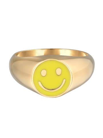 KUZZOI Ring 925 Sterling Silber mit Smiling Face, Smiling Face, Siegelring in Gelb