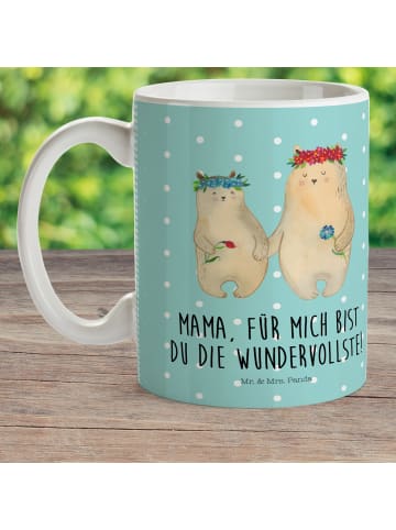 Mr. & Mrs. Panda Kindertasse Bären mit Blumenkranz mit Spruch in Türkis Pastell