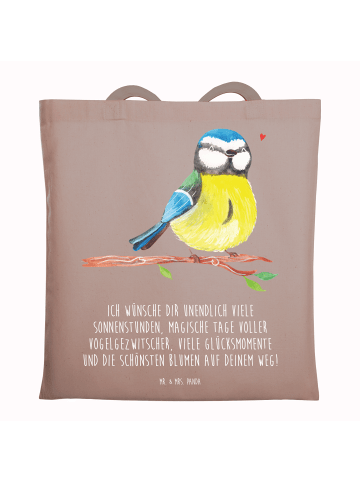 Mr. & Mrs. Panda Tragetasche Vogel Blaumeise mit Spruch in Braun Pastell