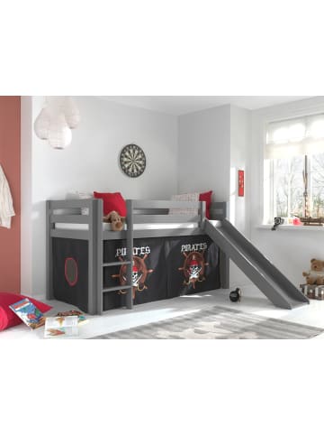 58 aufm Kessel KINDERBETT mit Rutsche Karolina Massivholz Grau Textilset Pirate