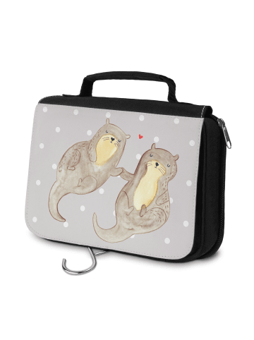 Mr. & Mrs. Panda Kosmetiktasche Otter Hände halten ohne Spruch in Grau Pastell
