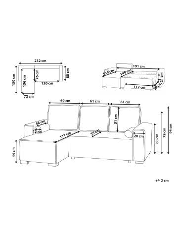 Beliani Schlafsofa EDANE in Grün/Schwarz - (W) 232 x (H) 94 x (L) 150 cm
