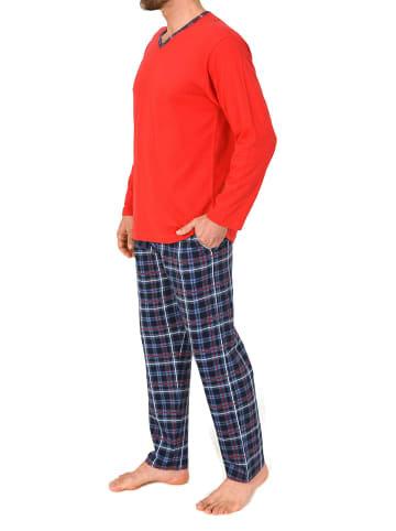 NORMANN Schlafanzug langarm mit karierter Jersey Hose in rot