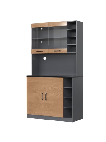 ABRIHOME Küchenschrank in Natürlich mit LED Beleuchtung 100x47x187 cm 